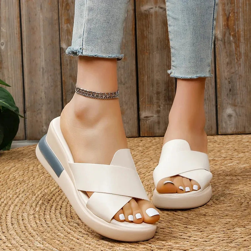 Cleo | Cross-Strap Wedge Mules