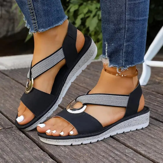 Luna | Gold Trim Flatform Sandals