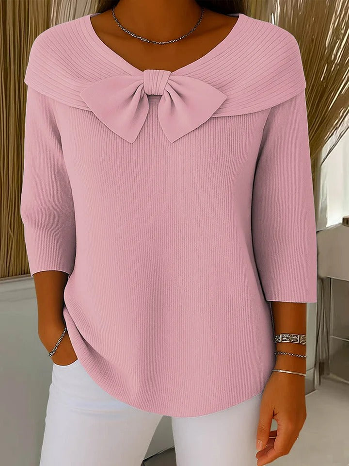Jumper with Bow and Round Neckline for Women