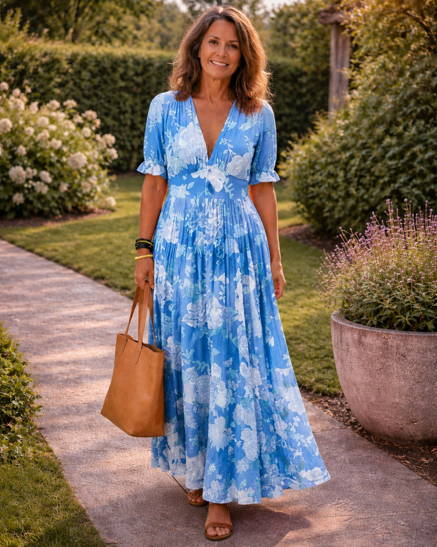 Ione | Floral Puff Sleeve Maxi Dress