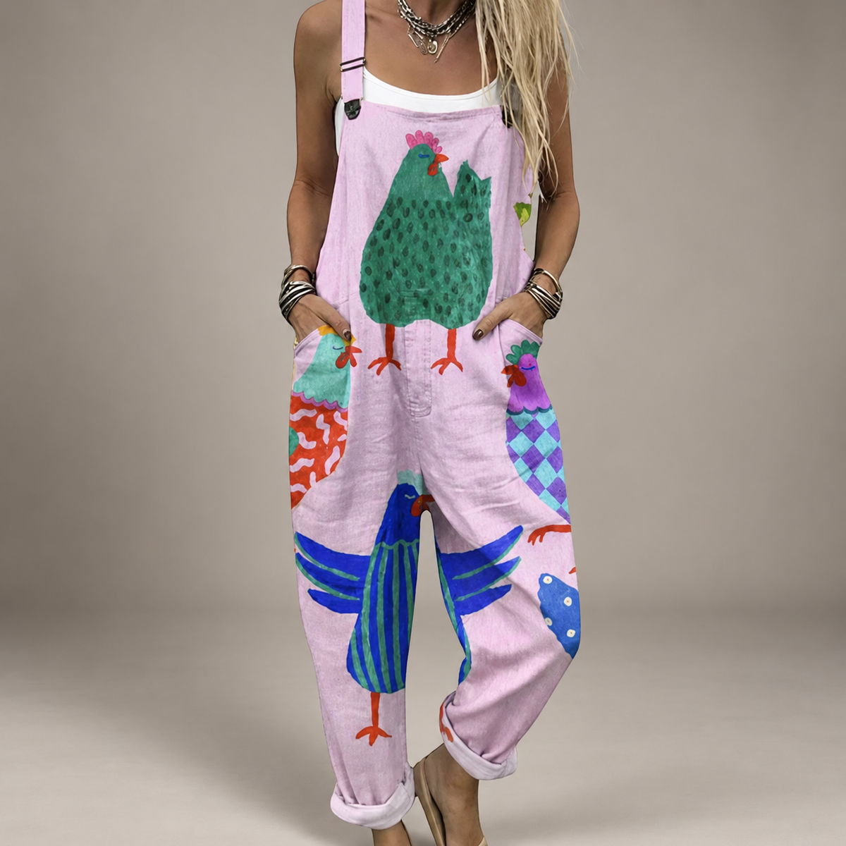 Comfortable Printed Dungarees pink studio photo