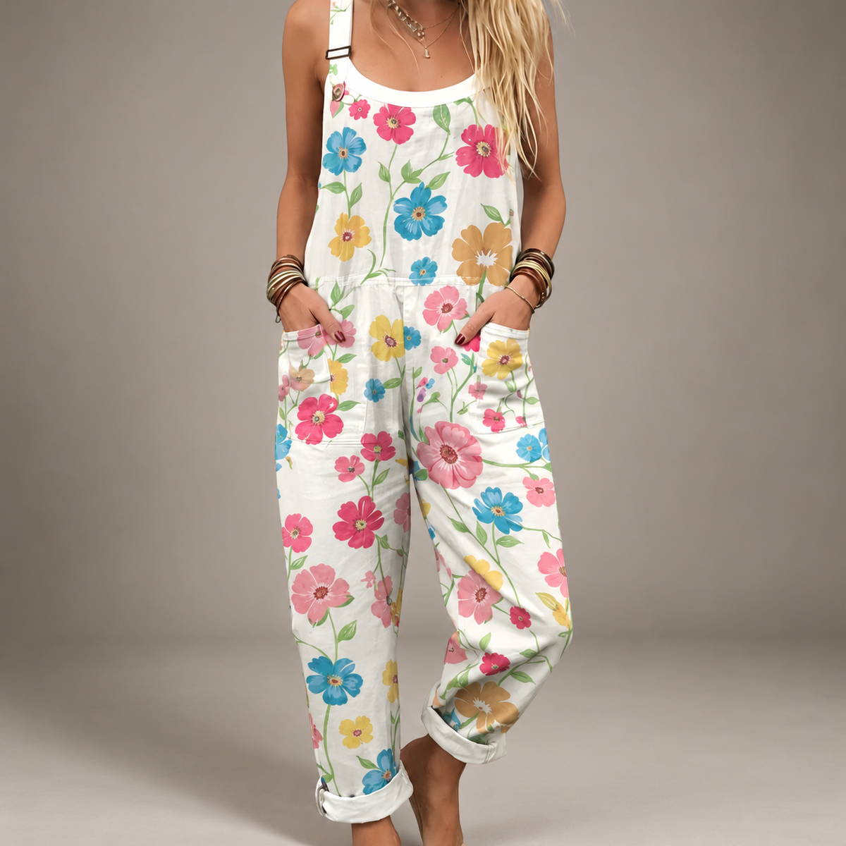 Comfortable Printed Dungarees flowers studio photo