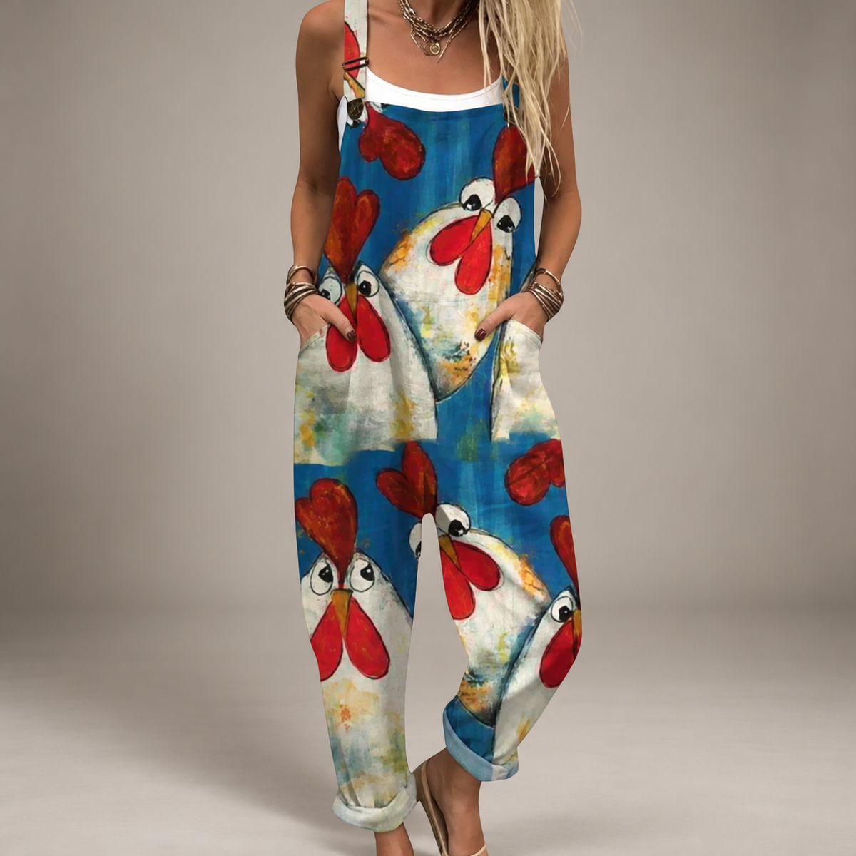 Comfortable Printed Dungarees blue chicken studio photo