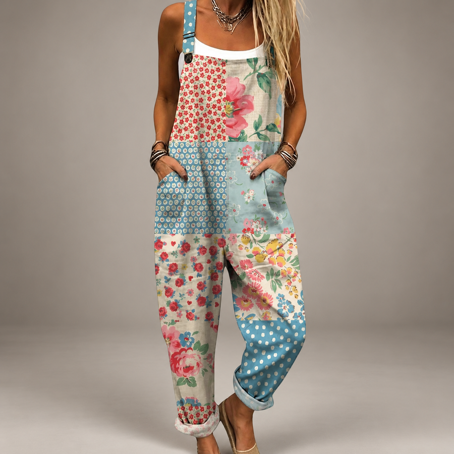 Comfortable Printed Dungarees patchwork studio photo