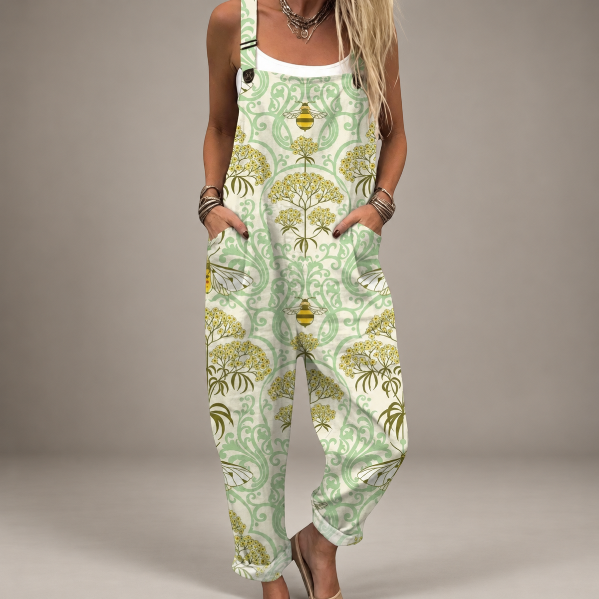 Comfortable Printed Dungarees botanical studio photo