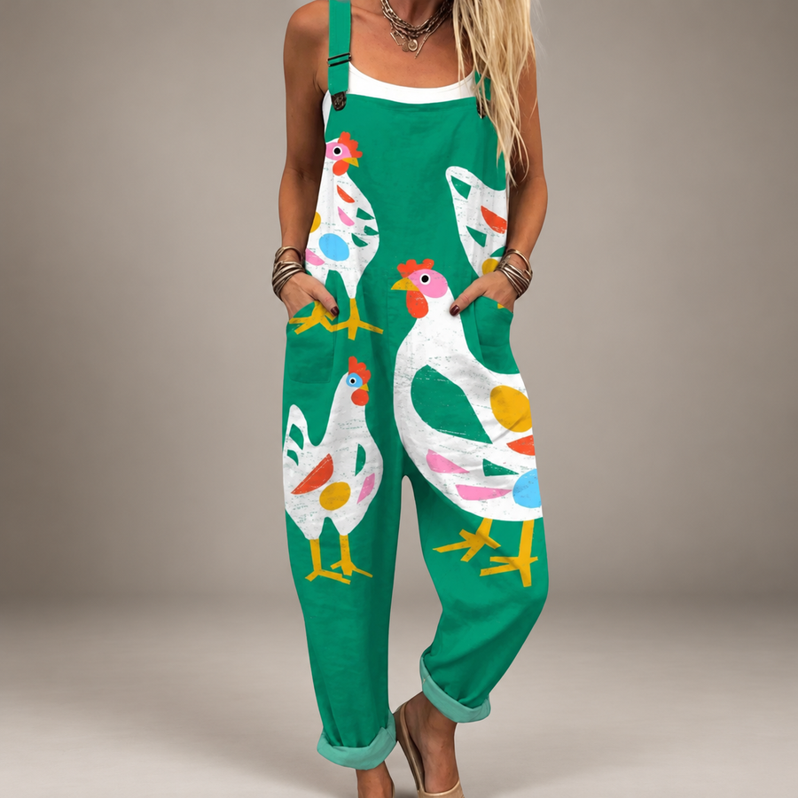 Comfortable Printed Dungarees green chicken studio photo