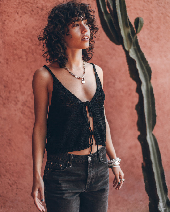 The Black Knitted Vest Top