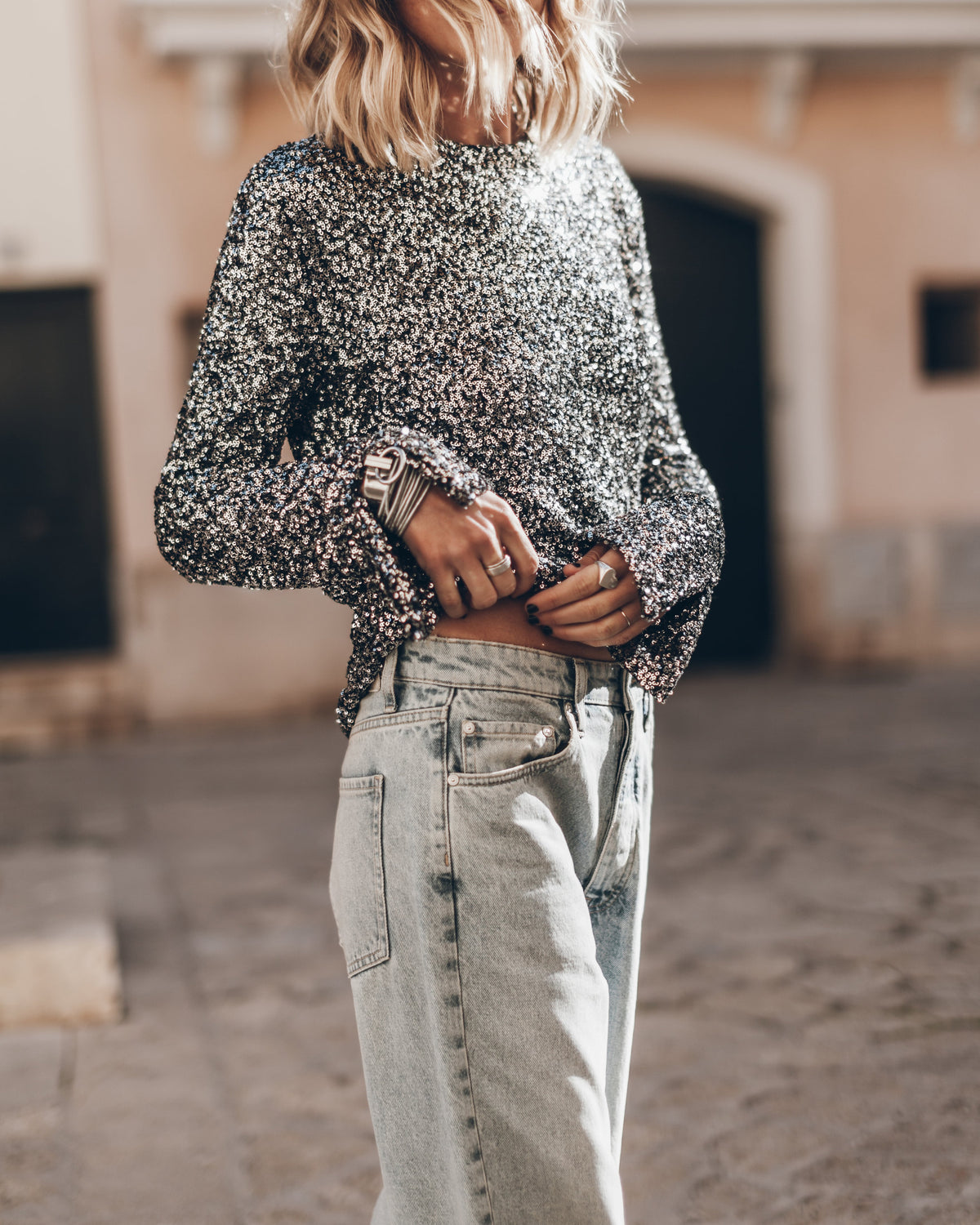 The Dark | Sequin Open Back Blouse