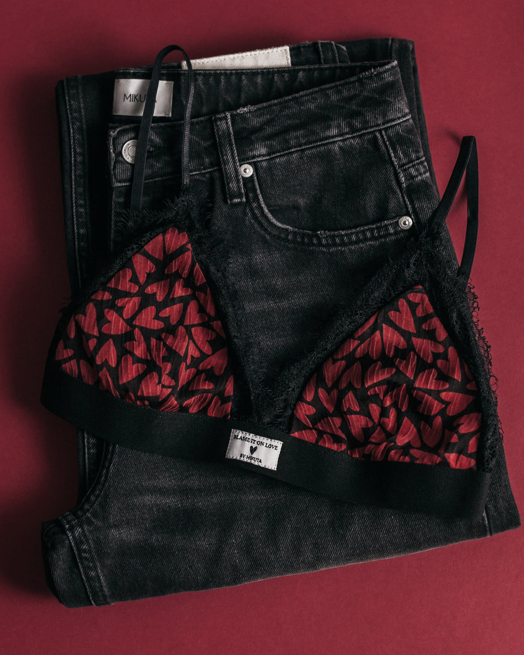 The Red Hearts Crinkle Bralette