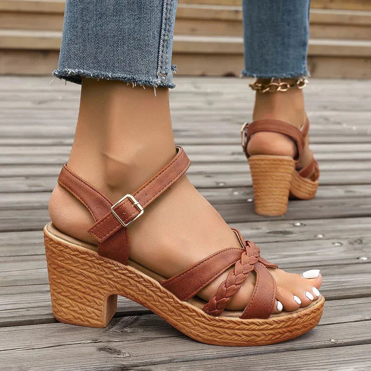 Robyn | Braided Block Heel Sandals